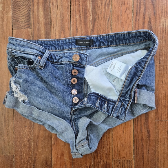 Silver Jeans Co Hello Shorty Shorts Denim Button Fly Boyfriend Distressed 28" - Picture 4 of 13